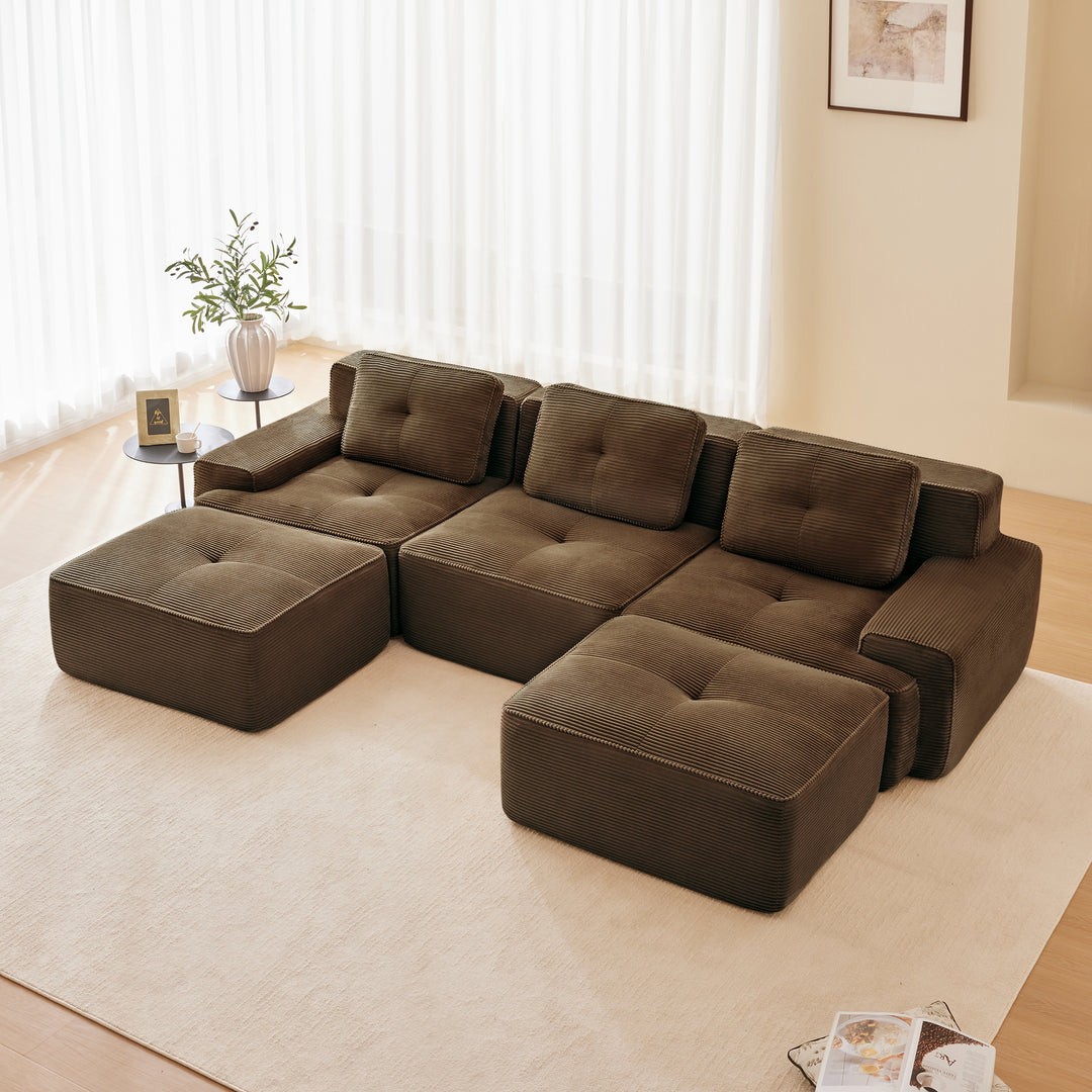 Buy farmhouse furniture Large 3 Seater U Shaped Brown Mediterranean Italian Style Sofa Couch - Modern Cottage Farmhouse Furniture