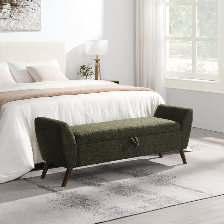 Buy farmhouse furniture Green Modern Storage Bench With Wood Legs - Modern Cottage Farmhouse Furniture