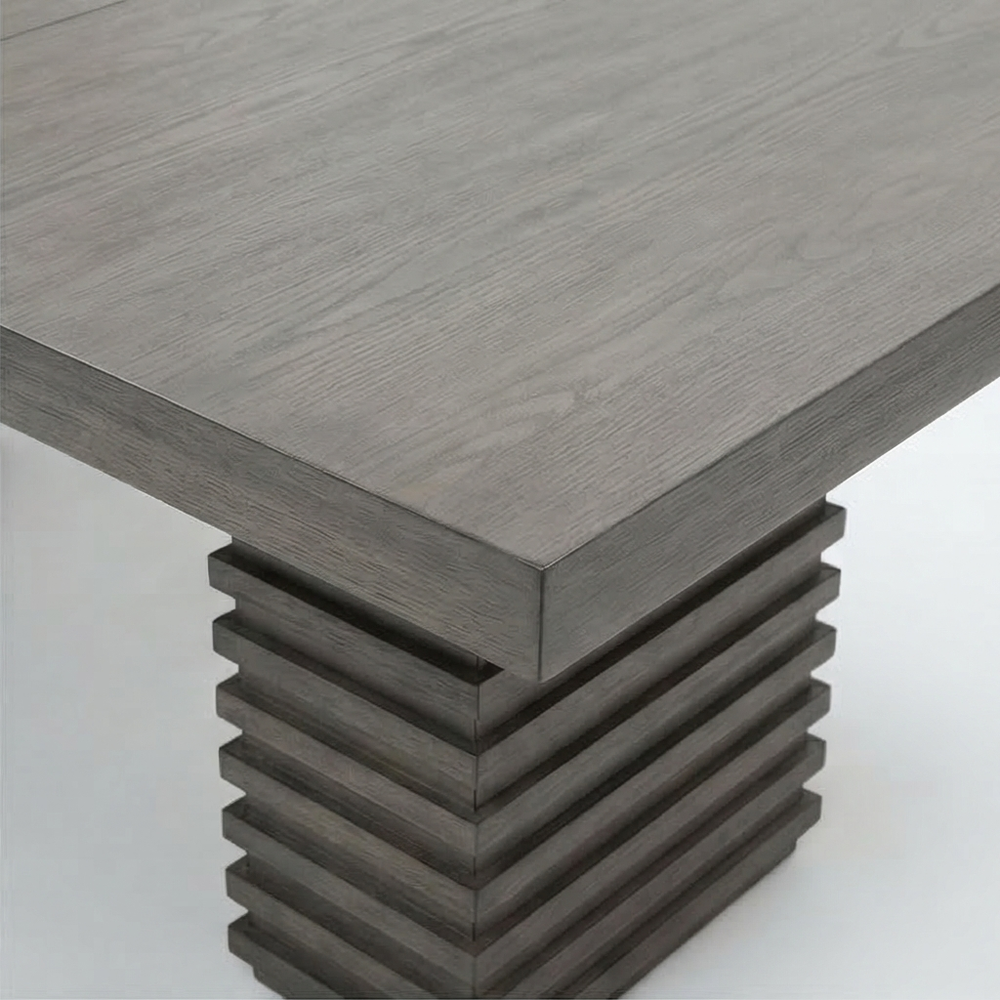 Mila Dining Table - Modern Trestle Base, Washed Grey Finish, Extendable to 78" with 18" Leaf - Mediterranean Italian Contemporary Home Decor Furniture