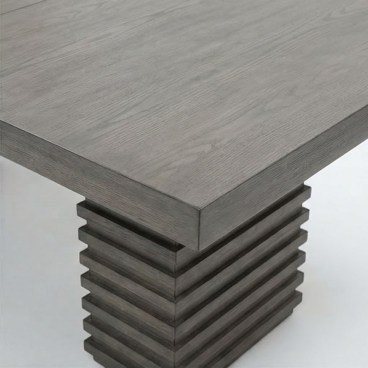 Mila Dining Table - Modern Trestle Base, Washed Grey Finish, Extendable to 78" with 18" Leaf - Mediterranean Italian Contemporary Home Decor Furniture