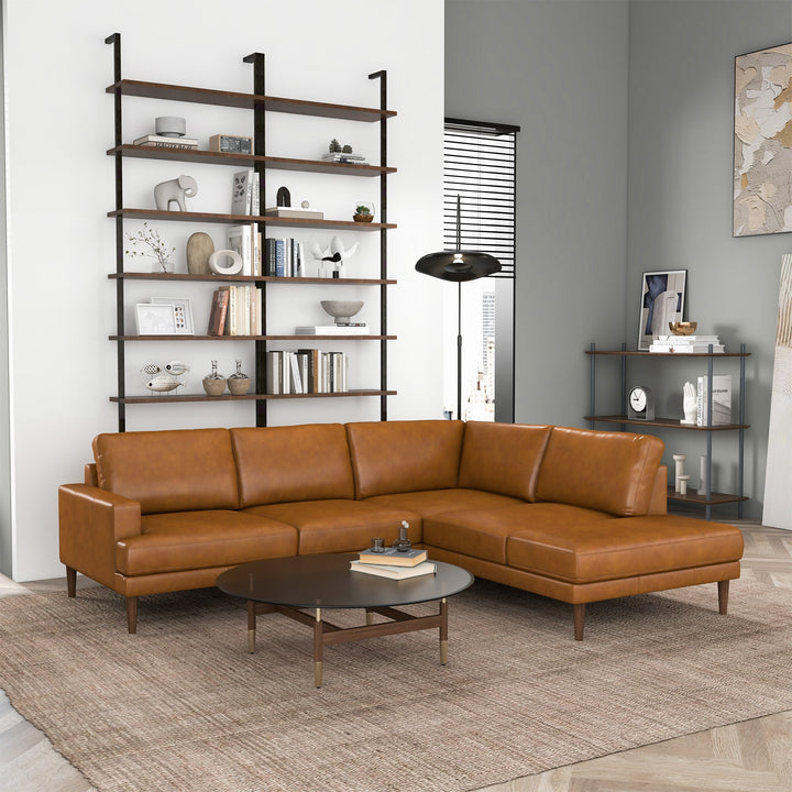 Buy farmhouse furniture Corbin Right-Facing Tan Leather Sectional Sofa - Modern Cottage Farmhouse Furniture