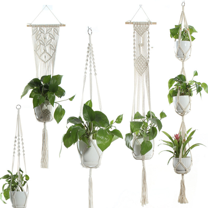 Boho Aesthetic Biophilic Flower & Plant Pot Cotton Rope Indoor Plant Hanger Hanging Basket | Biophilic Design Airbnb Decor Furniture 