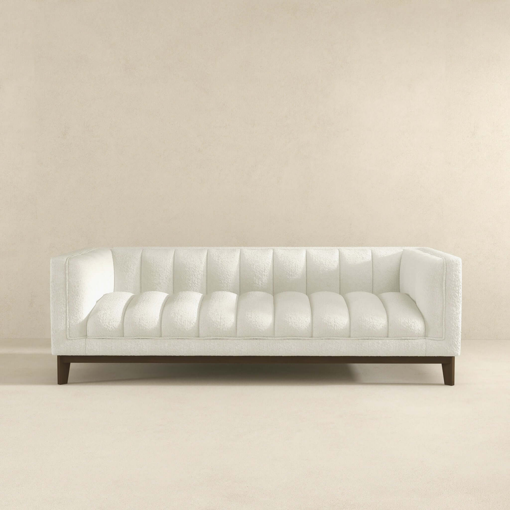 Buy farmhouse furniture Melissa Mid-Century White Boucle Modern Sofa - Modern Cottage Farmhouse Furniture