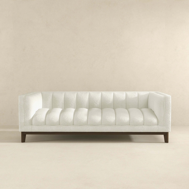 Buy farmhouse furniture Melissa Mid-Century White Boucle Modern Sofa - Modern Cottage Farmhouse Furniture