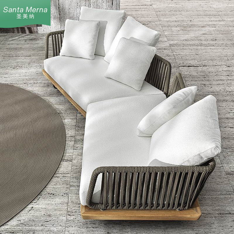 Aegean Sea Mediterranean Luxury Indoor Outdoor Teak Sofa - Mediterranean Tuscan Contemporary Home Decor Furniture