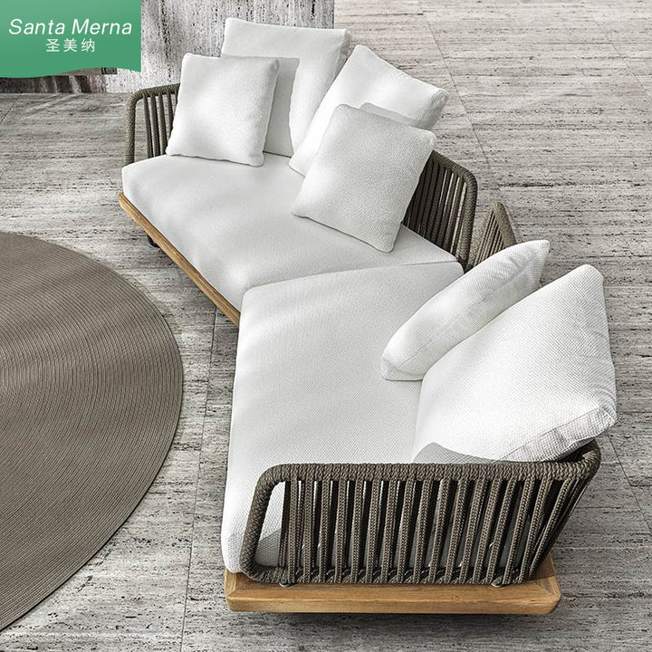 Aegean Sea Mediterranean Luxury Indoor Outdoor Teak Sofa - Mediterranean Tuscan Contemporary Home Decor Furniture