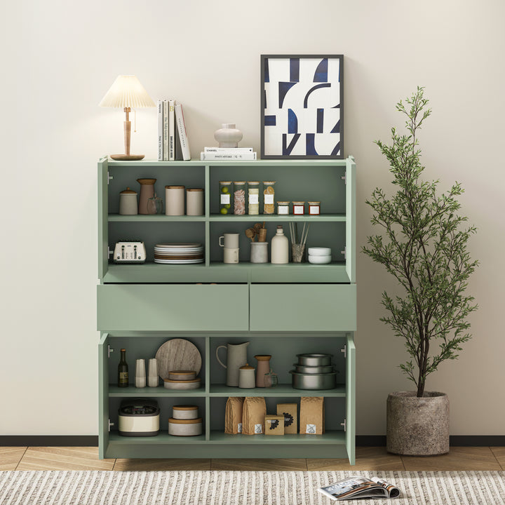 Buy farmhouse furniture Sage Green Farmhouse Wooden Storage Cabinet With 4 Doors And 2 Drawers - Modern Cottage Farmhouse Furniture