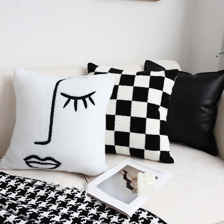 Boho Aesthetic Modern Minimalist Black And White Checkerboard Throw Pillow | Biophilic Design Airbnb Decor Furniture 