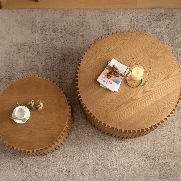 Mediterranean Farmhouse Cylindrical Coffee Table Set of 2 - Mediterranean Italian Contemporary Home Decor Furniture