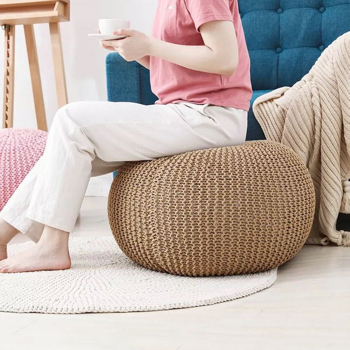 Handwoven Artisan Modern Round Simple Round Ottoman