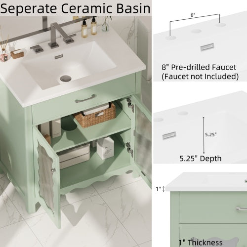 Buy farmhouse furniture Sage Modern Cottage Bathroom Vanity With Tempered Glass - Modern Cottage Farmhouse Furniture