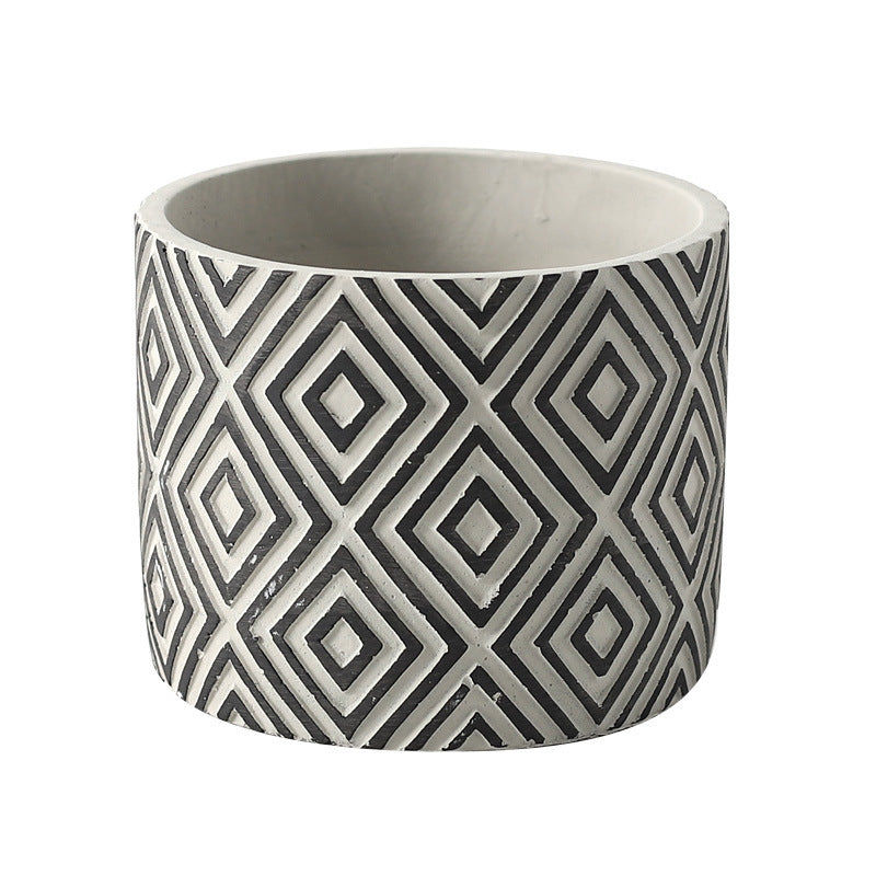 Cement Flower Pot Green Plant Diamond Pattern Vase Creative Retro Nordic INS | order couch online - buy sofa -buy sofa online