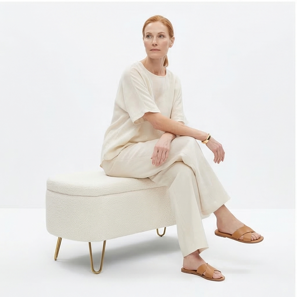 Buy farmhouse furniture Ivory White Mediterranean Farmhouse Bedside Storage Footstool - Modern Cottage Farmhouse Furniture