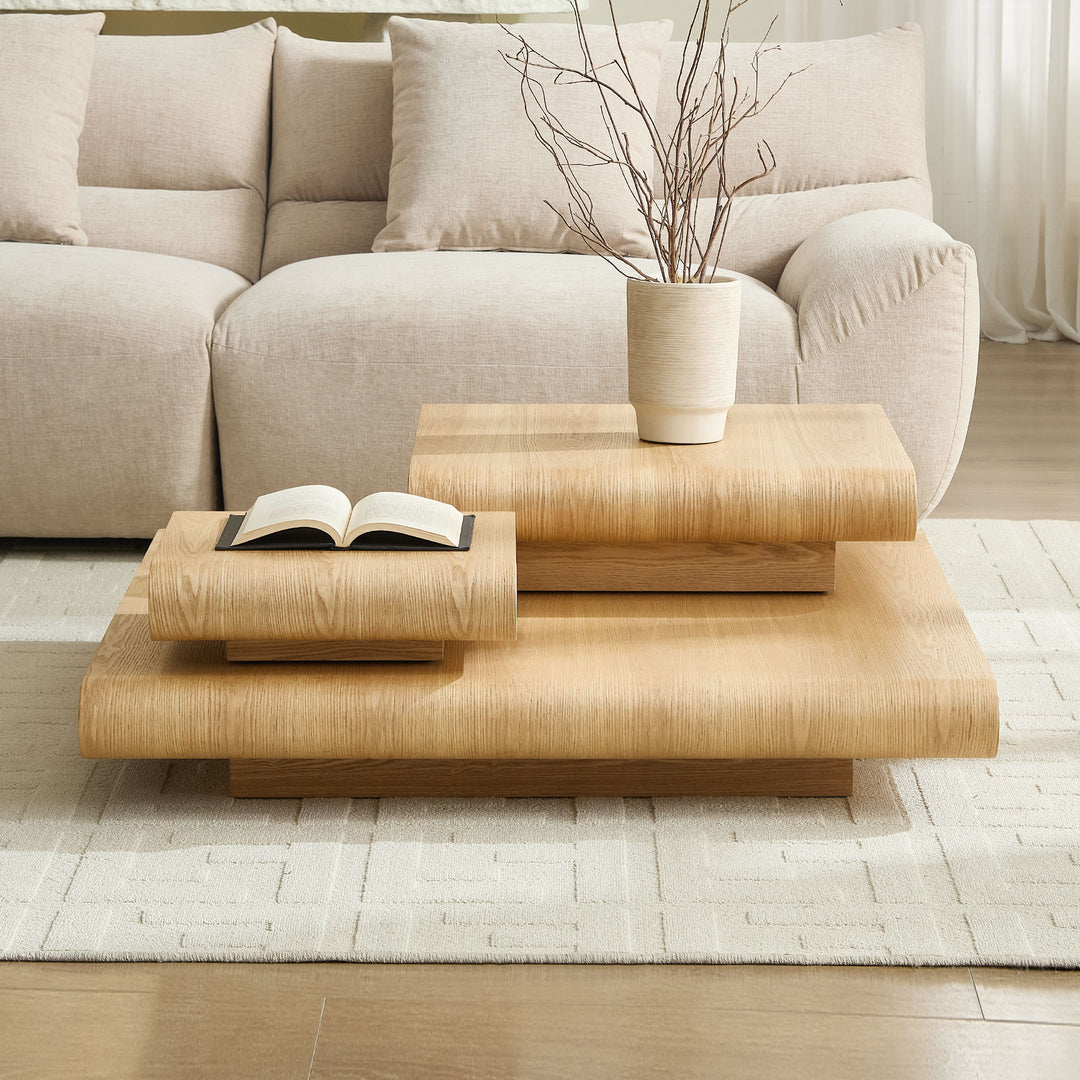 Buy farmhouse furniture 3-Piece Modular Coffee Table Set | Stackable Farmhouse Cottage Wood-Look Stacking Tables - Modern Cottage Farmhouse Furniture