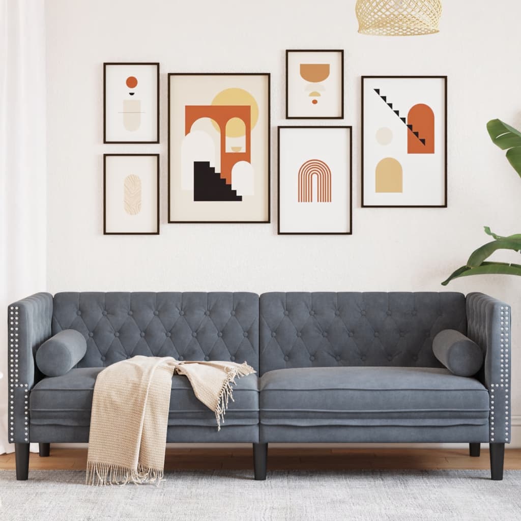 Buy farmhouse furniture The Harper | Velvet 3-Seater Farmhouse Chesterfield Sofa with Neck Rolls - Modern Cottage Farmhouse Furniture