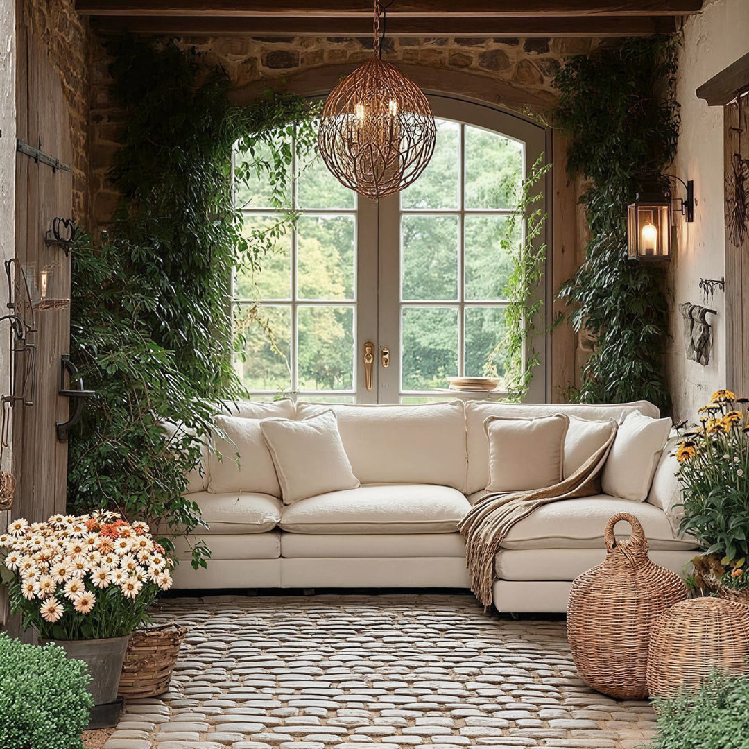 White Lily • Chenille Cottage American Farmhouse Style Sofa Couch - Modern Cottage Farmhouse Furniture