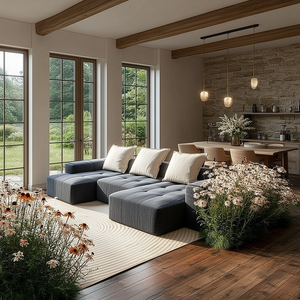 The Blue Ridge | Modern Contemporary Farmhouse Oversized Modular Sectional Sofa with Ottoman - Modern Cottage Farmhouse Furniture