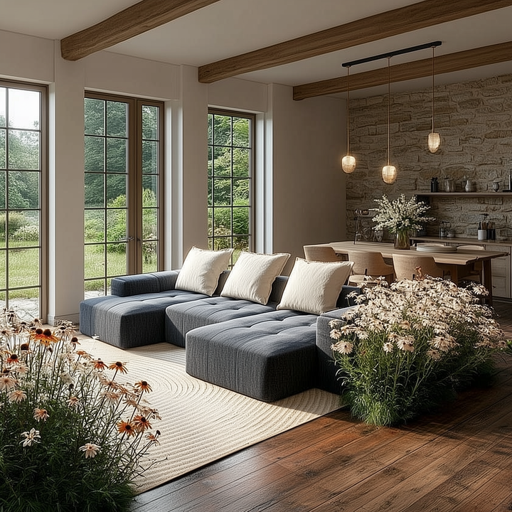 Buy farmhouse furniture The Blue Ridge | Modern Contemporary Farmhouse Oversized Modular Sectional Sofa with Ottoman - Modern Cottage Farmhouse Furniture