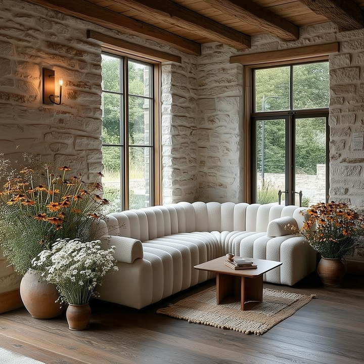 Buy farmhouse furniture Clay Ridge • Beige Modern Luxury Minimalist Farmhouse Modular Sofa Sectional Couch - Modern Cottage Farmhouse Furniture