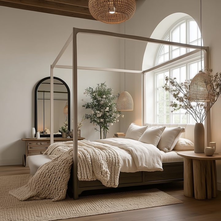 Αύρα California King Mediterranean Farmhouse Canopy Bed Frame