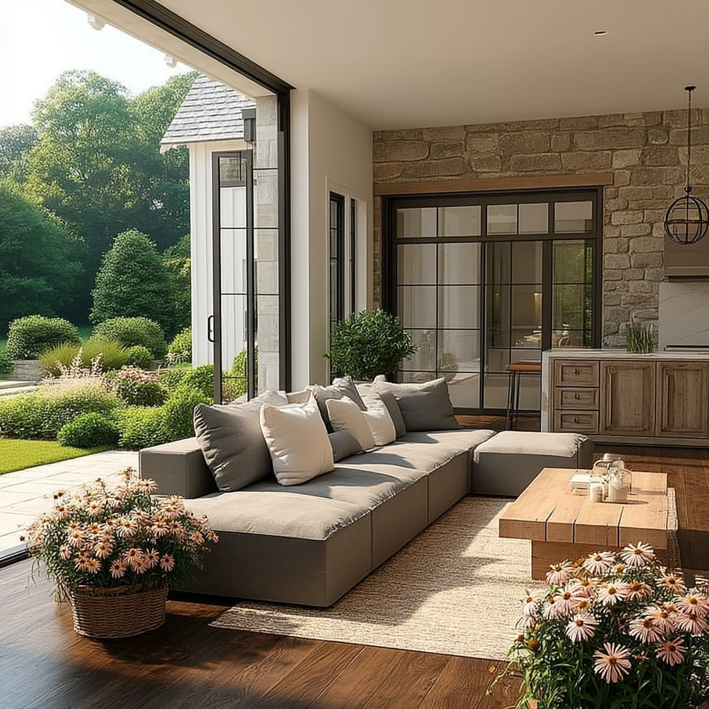 Modern Upholstered Mediterranean Style Farmhouse Sectional Sofa Couch Set - Modern Cottage Farmhouse Furniture