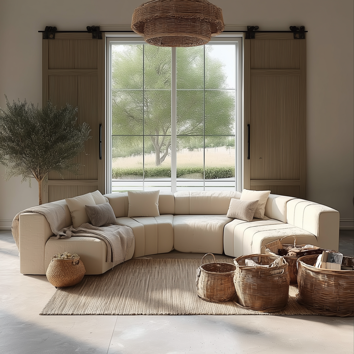 Chenille Curved Sectional Sofa With 6 Pillows,Curved Symmetrical Modular Semi Circular Sofa Sectional For Bedroom, Living Room, Office For Leisure Or Nap, Reading Room, And Lobby