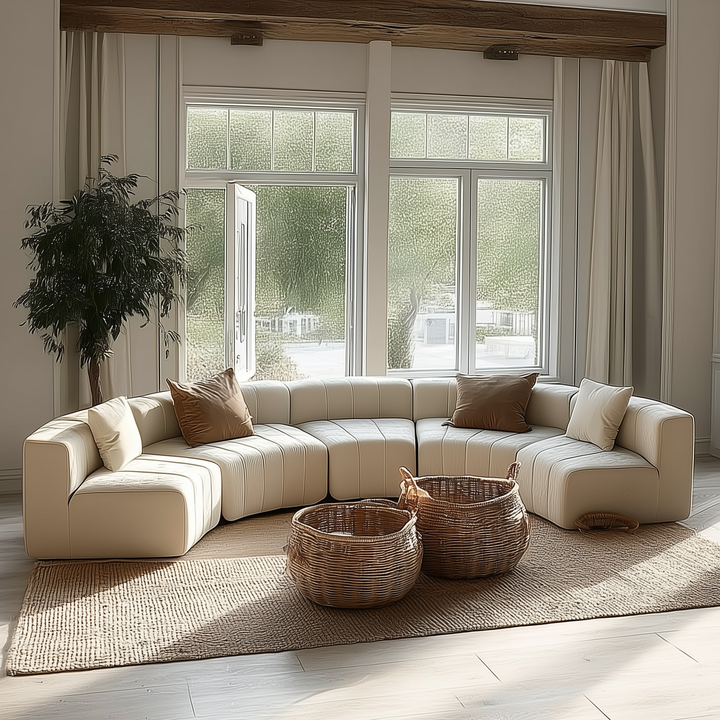 Chenille Curved Sectional Sofa With 6 Pillows,Curved Symmetrical Modular Semi Circular Sofa Sectional For Bedroom, Living Room, Office For Leisure Or Nap, Reading Room, And Lobby