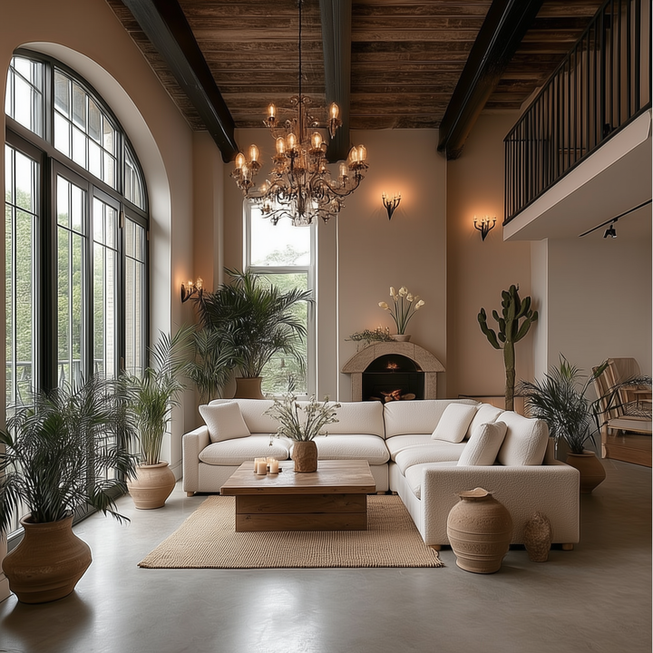 6-Piece Boucle Modular Mediterranean farmhouse Sectional, Cream