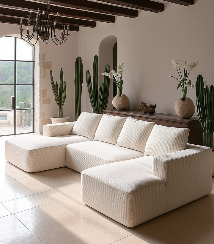 Modular U Shaped Mediterranean Farmhouse Sectional Sofa