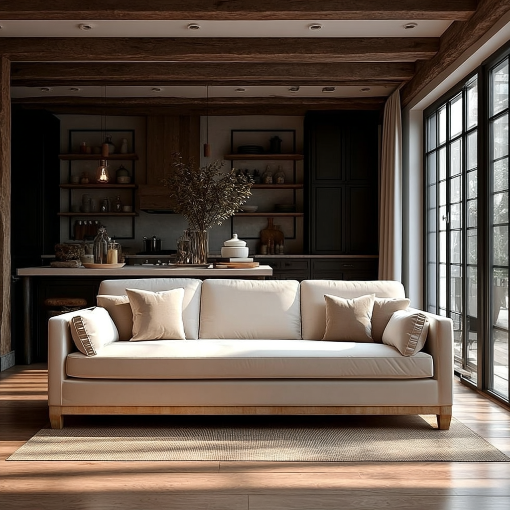 Buy farmhouse furniture Brookhaven • Beige Modern Cottage Farmhouse Sofa Couch - Modern Cottage Farmhouse Furniture