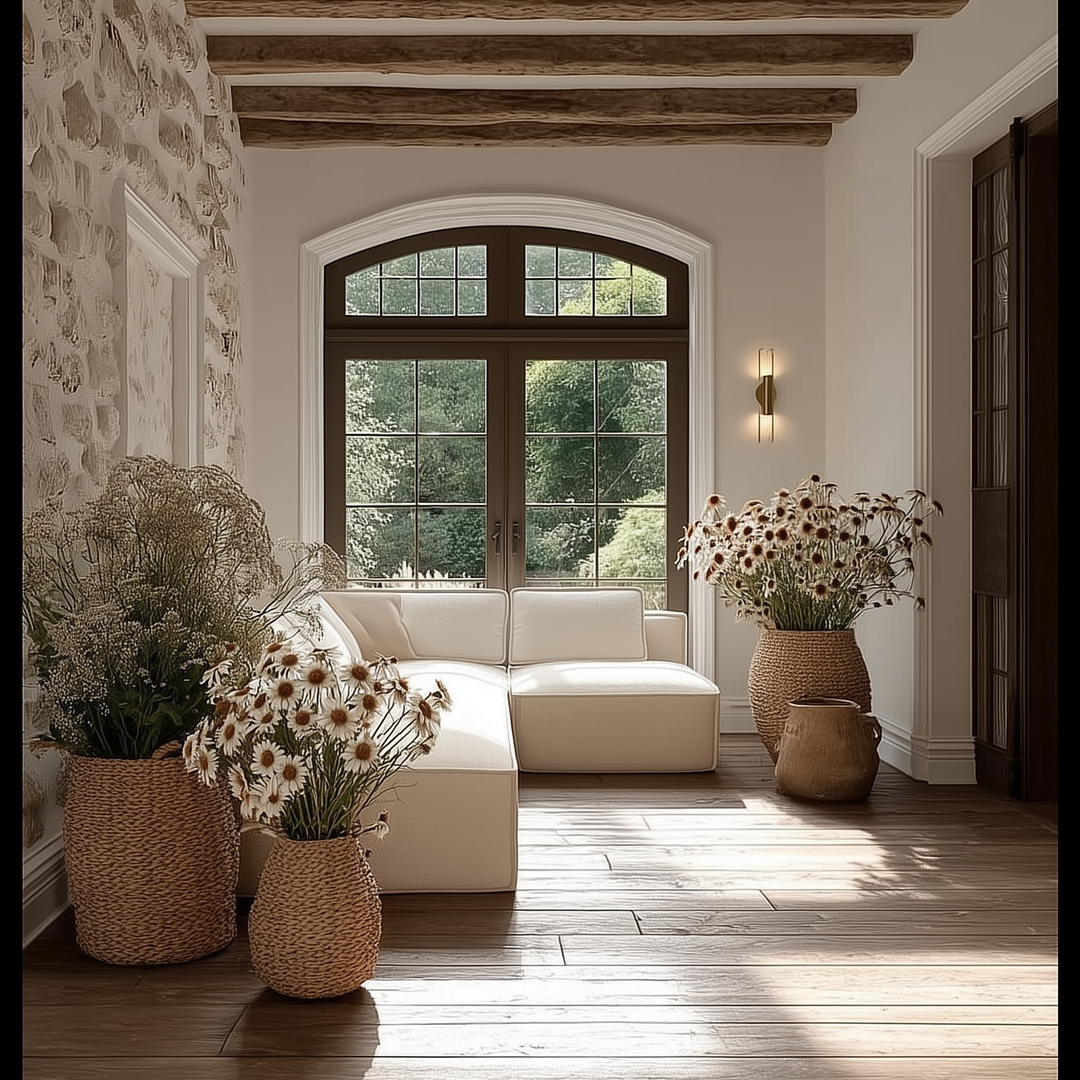 White Minimalist Modern Farmhouse Style Modular Sectional Sofa - Modern Cottage Farmhouse Furniture