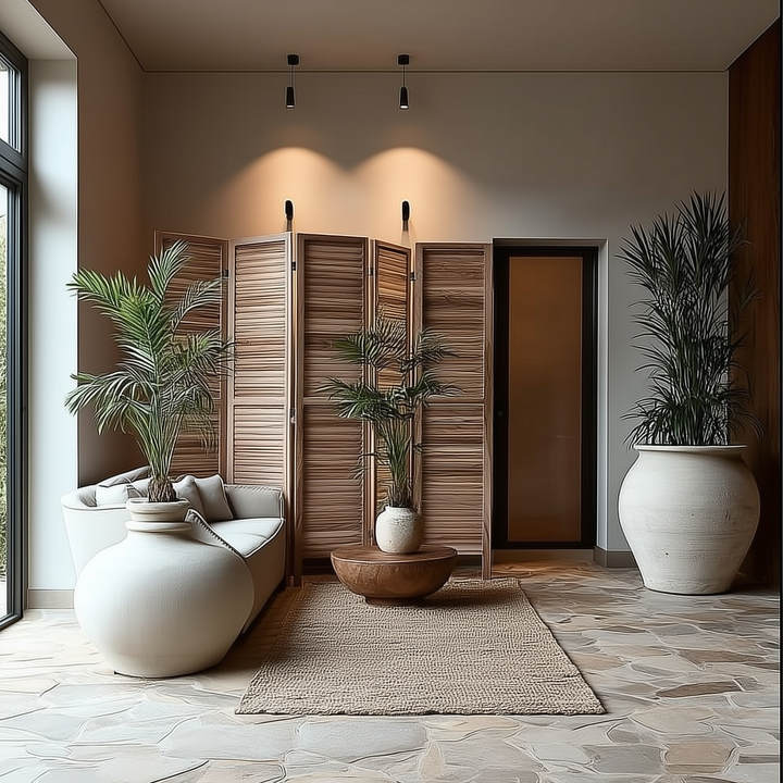 Buy farmhouse furniture Large Mediterranean Farmhouse Wooden Beige 6 Panel Wood Room Divider - Modern Cottage Farmhouse Furniture