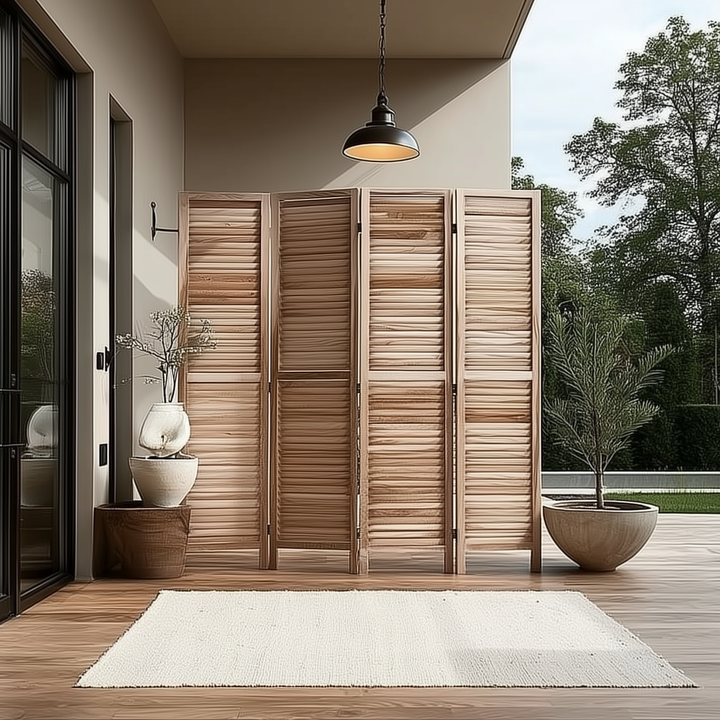 Buy farmhouse furniture Large Mediterranean Farmhouse Wooden Beige 6 Panel Wood Room Divider - Modern Cottage Farmhouse Furniture