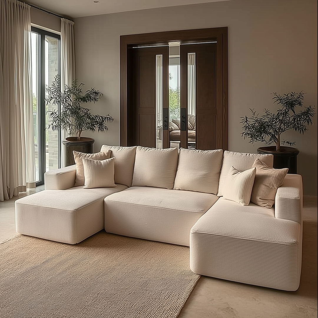 Modular U Shaped Mediterranean Farmhouse Sectional Sofa - Modern Cottage Farmhouse Furniture