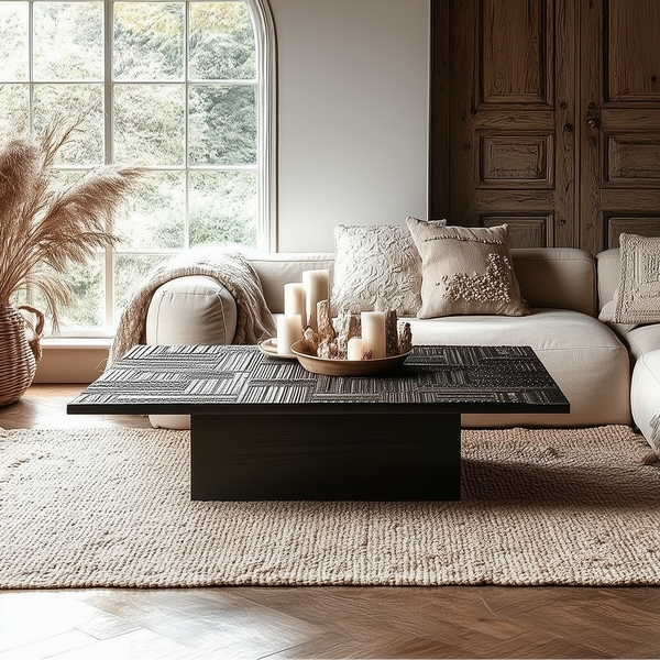 Large Italian Real Wood Oak Mediterranean Modern Carved Teak Coffee Table - Mediterranean Italian Contemporary Home Decor Furniture