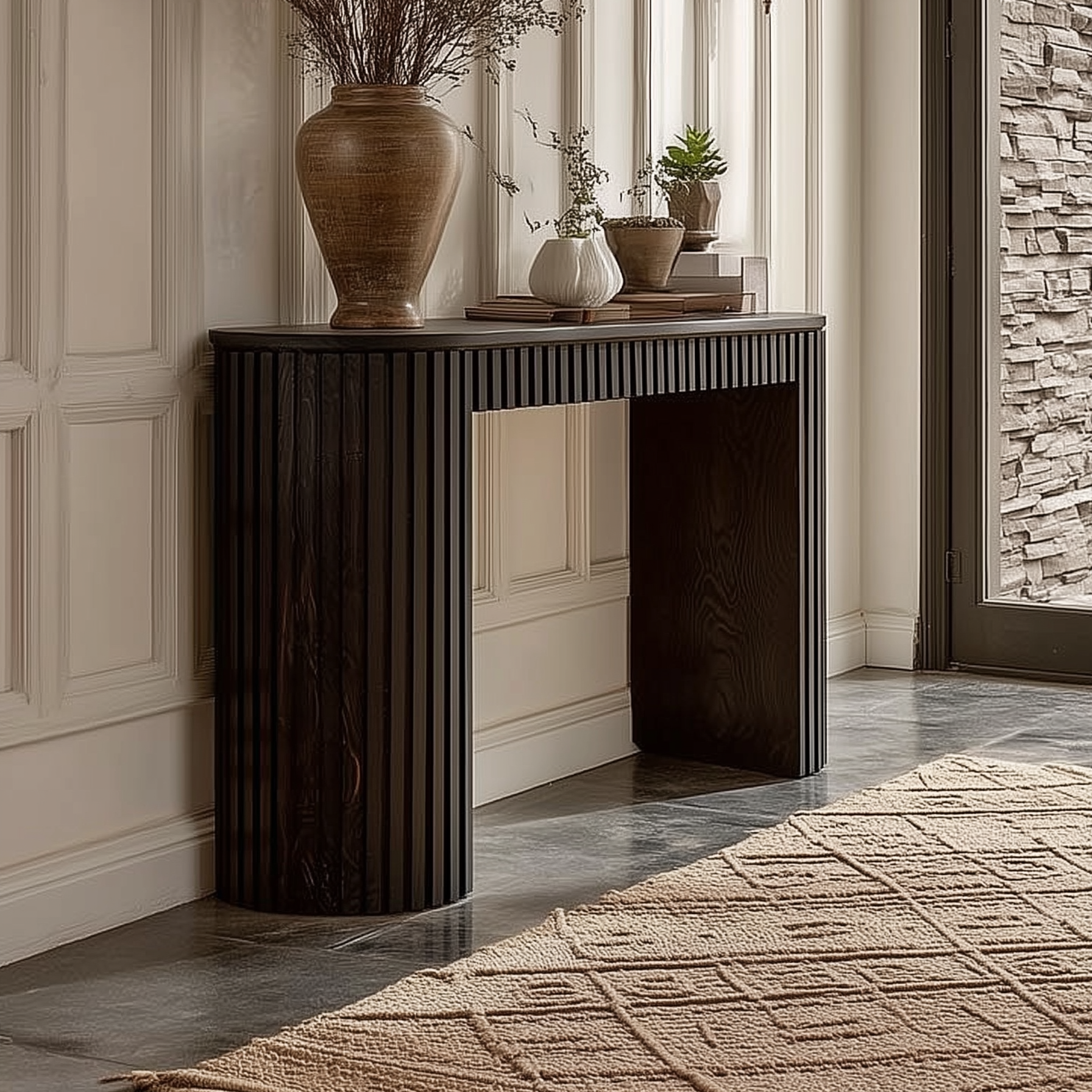 The Luna Mare Black Textured Spanish Mediterranean Modern Foyer Console Table - Mediterranean Tuscan Contemporary Home Decor Furniture