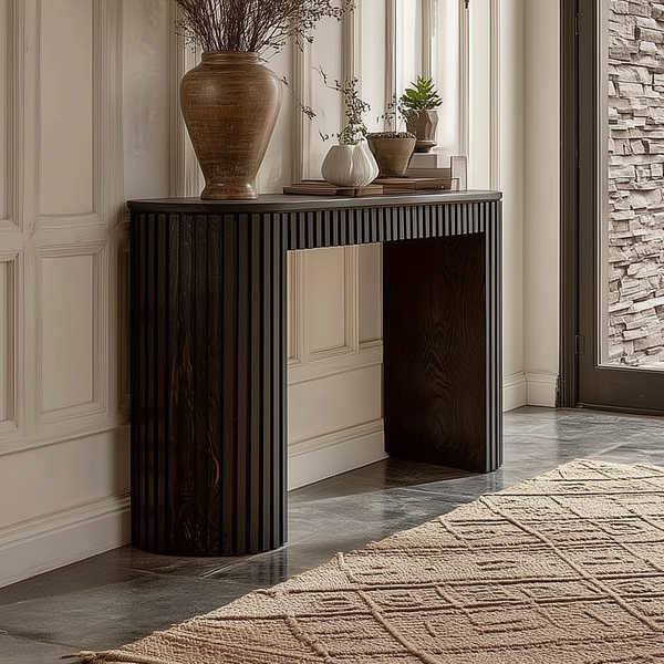 The Luna Mare Black Textured Spanish Mediterranean Modern Foyer Console Table - Mediterranean Italian Contemporary Home Decor Furniture