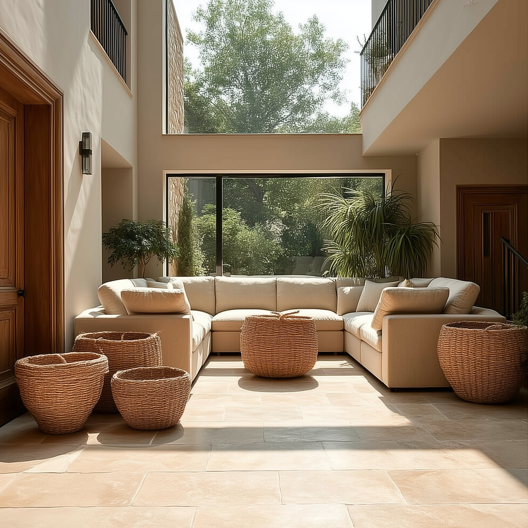 124.8' Extra Large 7-Seater Modular Sectional Sofa with L-Shape Design & Movable Ottoman, Plush Chenille Fabric + Solid Pine Wood Frame for Living Room, Office, Spacious Space - Mediterranean Tuscan Contemporary Home Decor Furniture