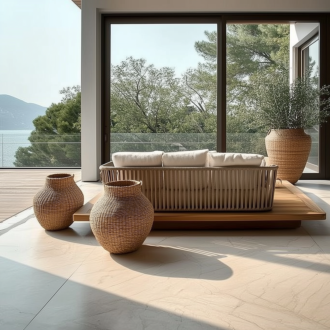 Aegean Sea Mediterranean Luxury Indoor Outdoor Teak Sofa - Mediterranean Tuscan Contemporary Home Decor Furniture