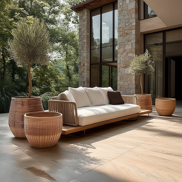 Aegean Sea • European Farmhouse Cottage Luxury Indoor Outdoor Teak Sofa - Modern Cottage Farmhouse Furniture