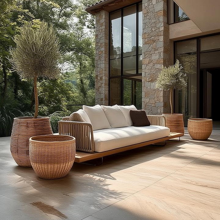 Aegean Sea Mediterranean Luxury Indoor Outdoor Teak Sofa - Mediterranean Tuscan Contemporary Home Decor Furniture