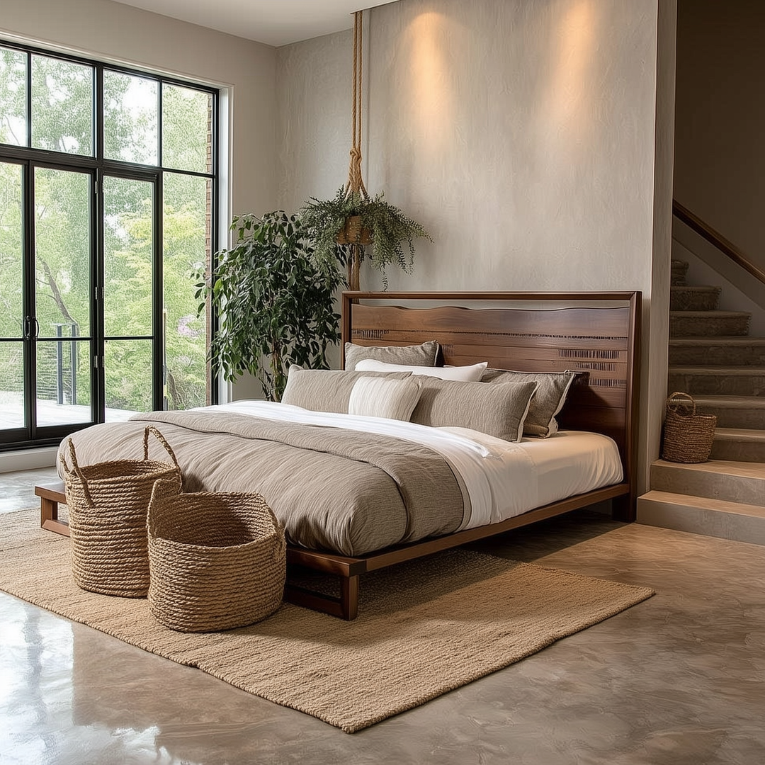 Lofton King Mediterranean Farmhouse Platform Bed - Mediterranean Tuscan Contemporary Home Decor Furniture