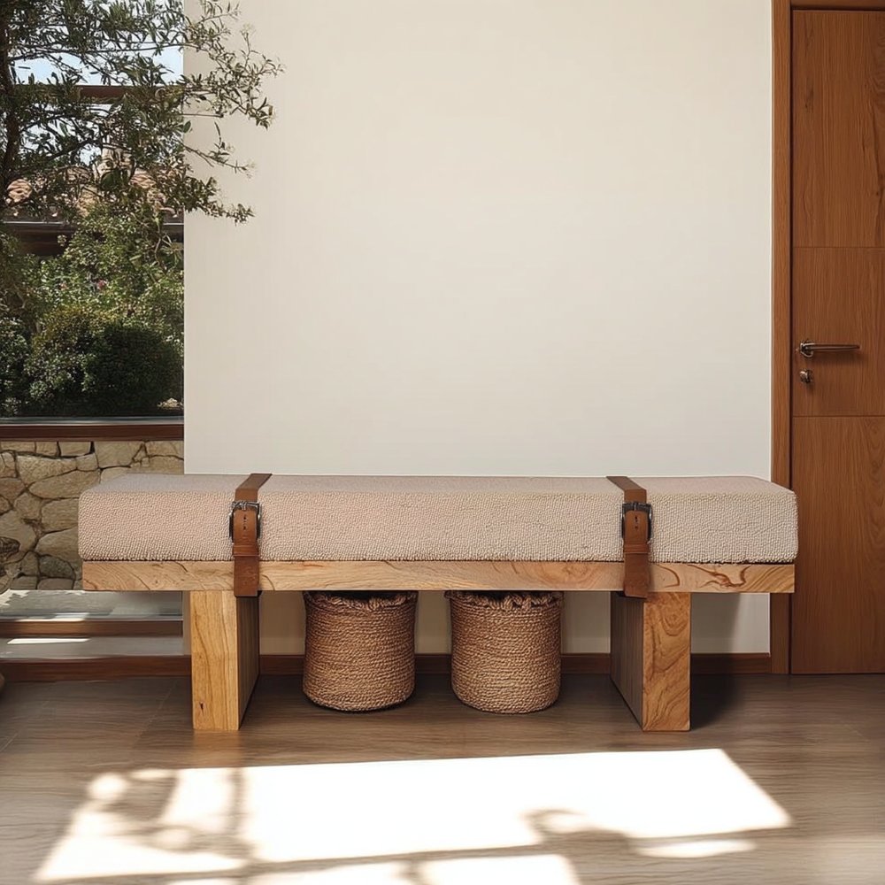 Valencia Oro Greece Mediterranean Cream Bouclé Bench - Mediterranean Italian Contemporary Home Decor Furniture