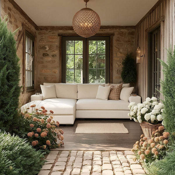 White Oak • White Modern Cottage American Farmhouse Style Sofa Couch - Mediterranean Italian Contemporary Home Decor Furniture