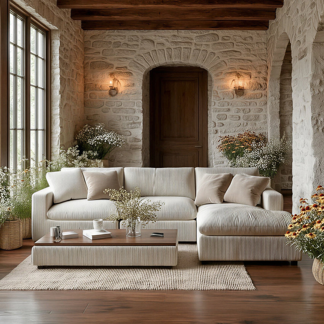 Buy farmhouse furniture La Casella • Cottage Farmhouse Modular 4-Piece XL Sectional Sofa - Modern Cottage Farmhouse Furniture