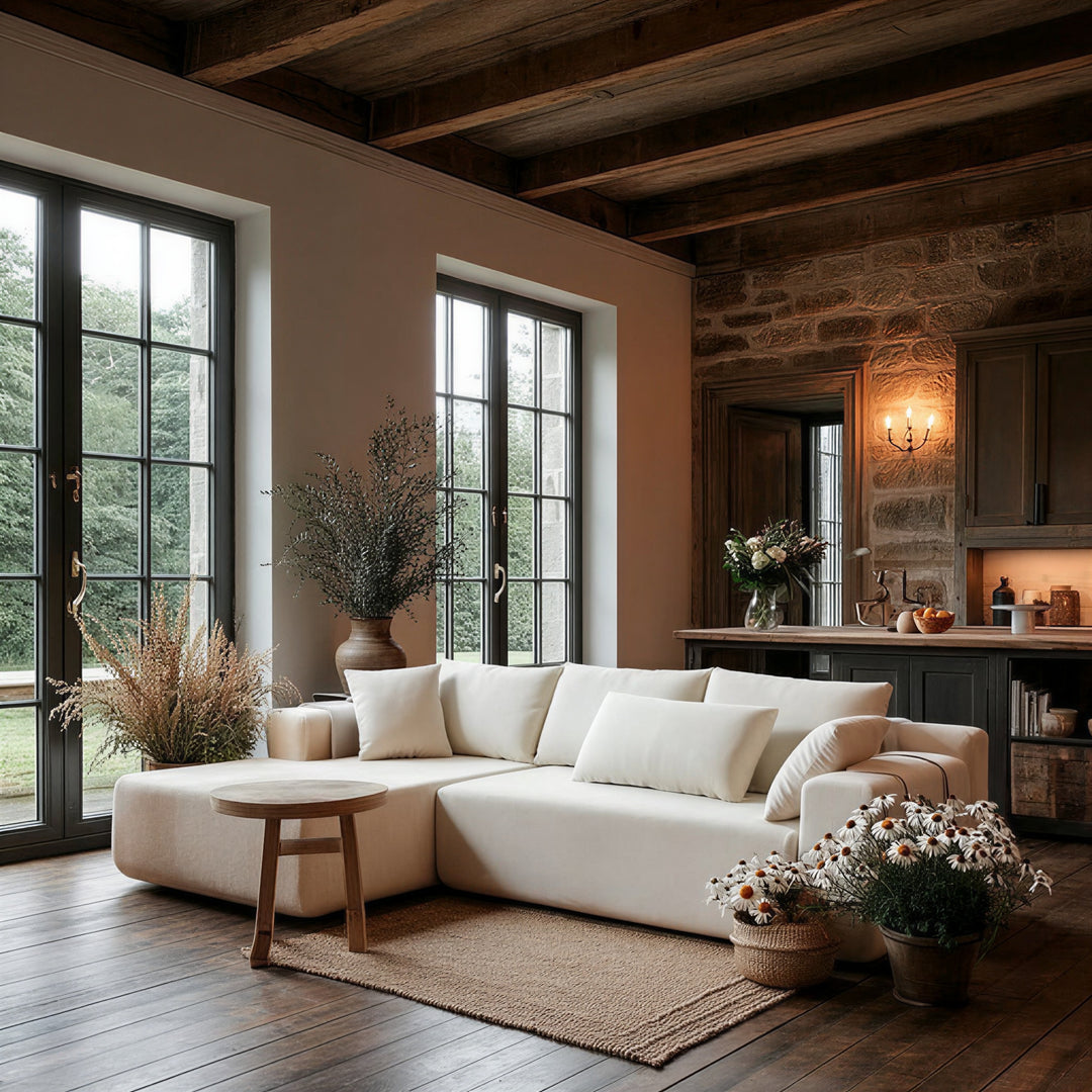The Casa Bianca • Modern European Farmhouse Modular L-Shaped Sofa Sectional - Modern Cottage Farmhouse Furniture