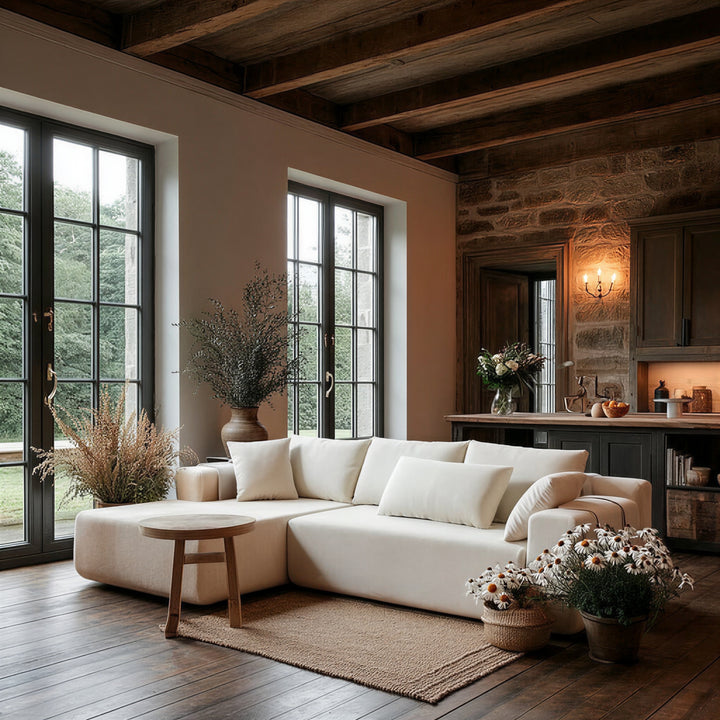 Buy farmhouse furniture The Casa Bianca • Modern European Farmhouse Modular L-Shaped Sofa Sectional - Modern Cottage Farmhouse Furniture