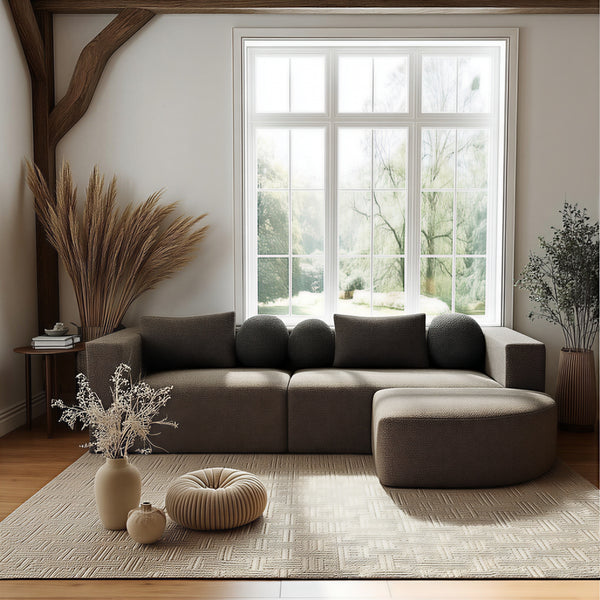 Charcoal Cottage • Black Modular Soft Farmhouse Compression Sofa Couch - Mediterranean Italian Contemporary Home Decor Furniture