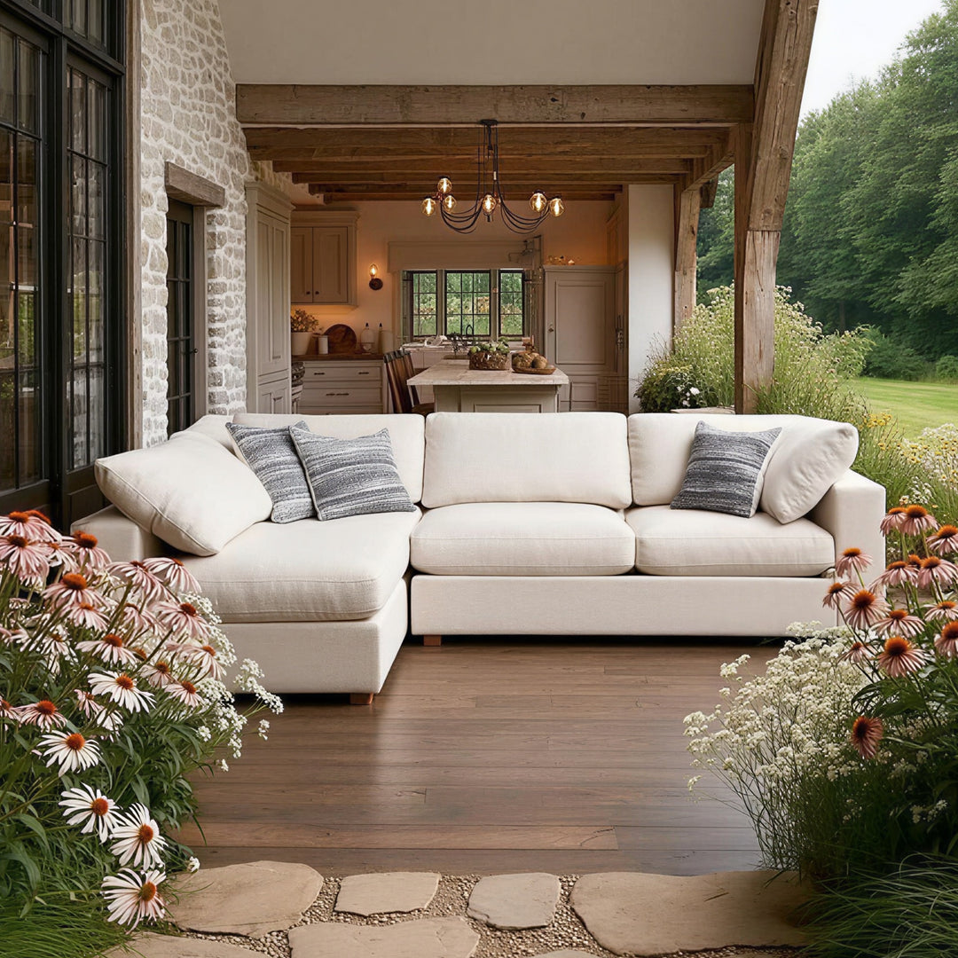Handcrafted Luna • Serene 6-piece Modern Farmhouse Modular Sectional Sofa Beige - Modern Cottage Farmhouse Furniture