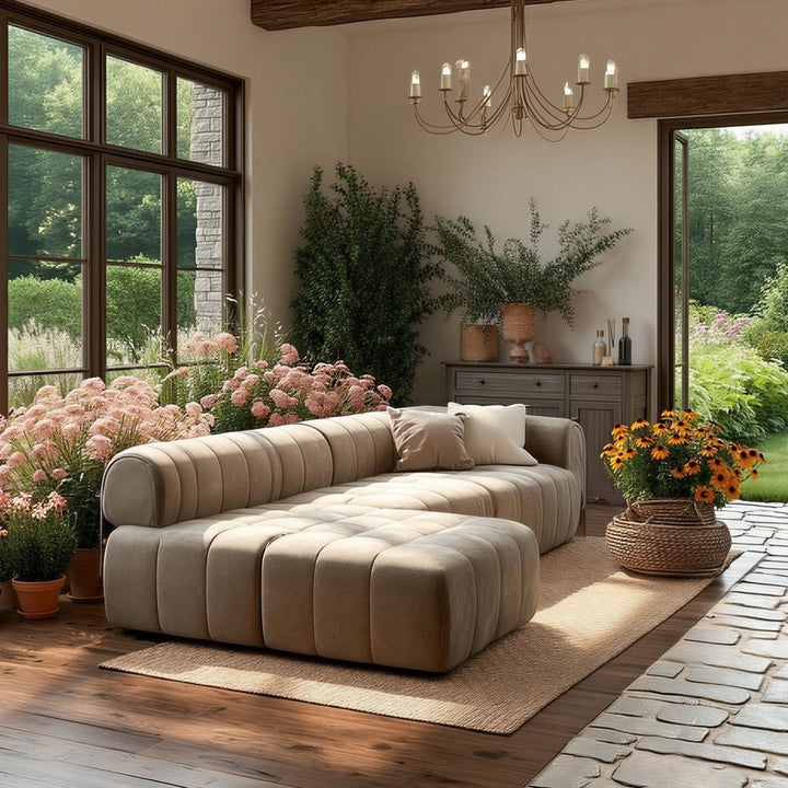 Buy farmhouse furniture Parefeuille • Beige Large Modern Cottage Farmhouse Style Sofa Sectional Couch - Modern Cottage Farmhouse Furniture